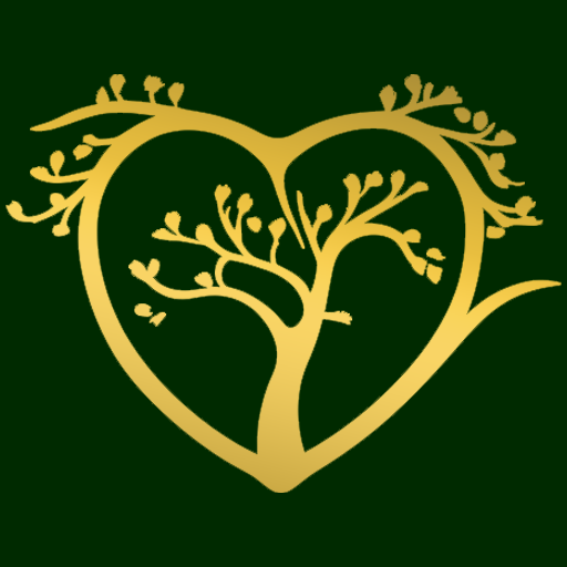 A golden tree sprouting from the heart against a green background